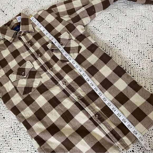 Hugo Valentino Buffalo Plaid Collared Button Down Shacket Brown/Cream (Small) - Picture 6 of 8